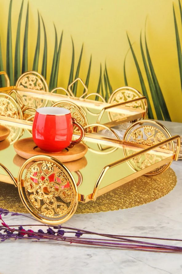 Otantik Gold Araba Desenli 1 Takım 2 Boy Lüks Sunumluk, Ikramlık , Hediyelik Tepsi - 4