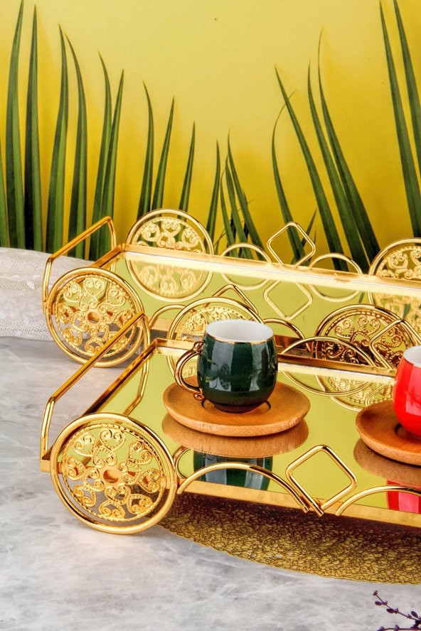 Otantik Gold Araba Desenli 1 Takım 2 Boy Lüks Sunumluk, Ikramlık , Hediyelik Tepsi - 2