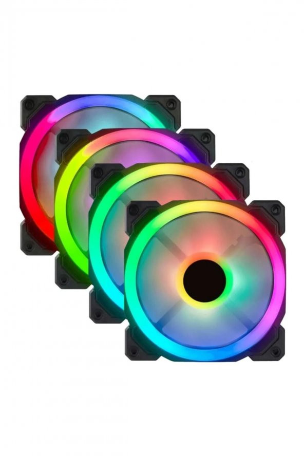 4lü set 12 Cm Rgb Led Fan Işıklı Kasa Fanı Rainbow Kasa Soğutucu Fan