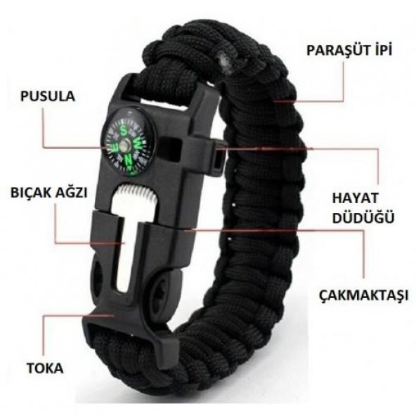3B Trend Pusulalı Hayatta Kalma Bilekliği Outdoor Aksesuar - 7