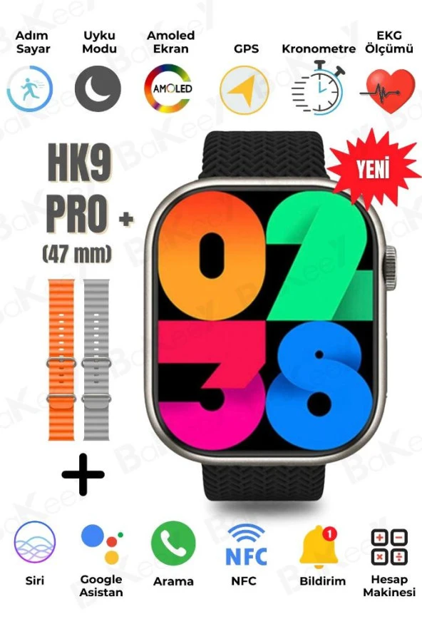 HK9 Pro Plus Amoled Ekran Siri Gps NFC Pusula Sesli Asistan Akıllı Saat Yeni Seri Gri Watch 9 8 7