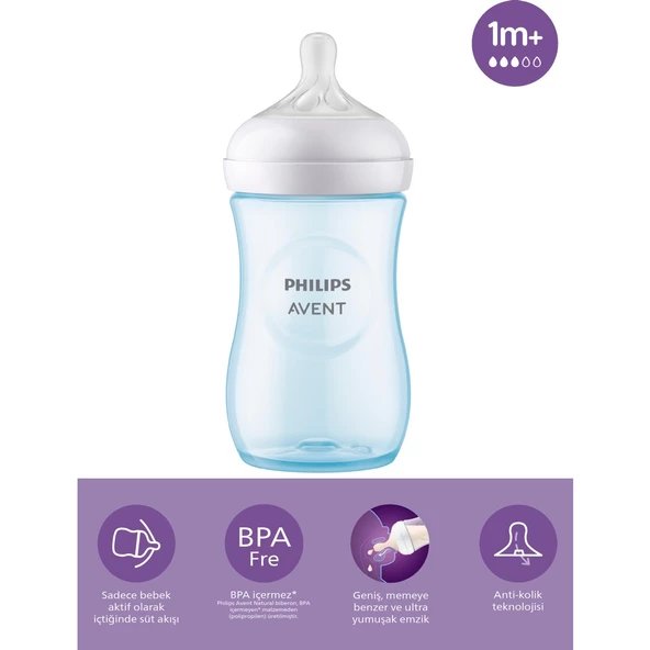 Philips Avent Doğal Tepkili Natural Response PP Biberon 260 ml 1+ Ay Mavi