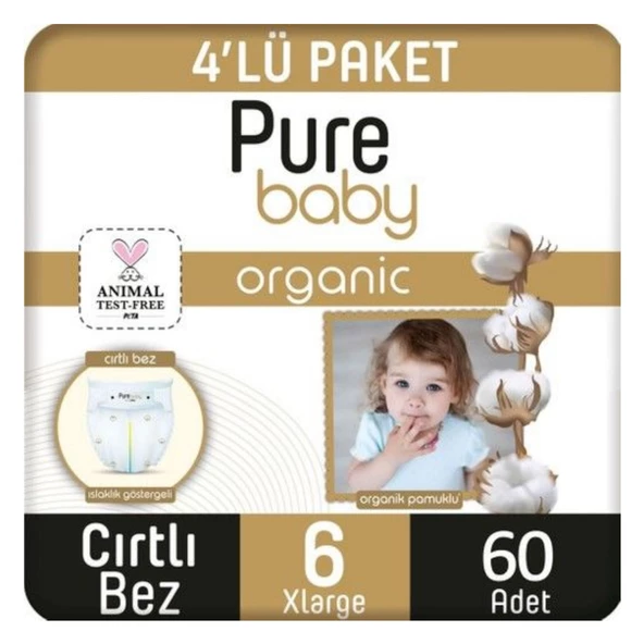 Sleepy Pure Baby Organik Bebek Bezi 4lü Jumbo 6 Beden 15-27 Kg 60 Adet