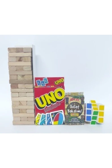 BamBamToys Jenga Denge Oyunu - Uno - Anlat Bakalım - Zeka Küpü 4lü Set