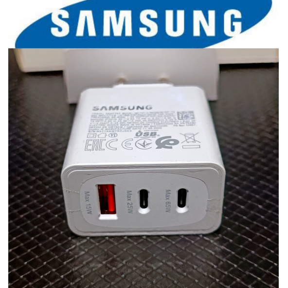 Samsung Tüm Modellere Uyumlu 3in 1 Hızlı 65w 25w 15w Usb-C Şarj Aleti set EP-TA855 Beyaz