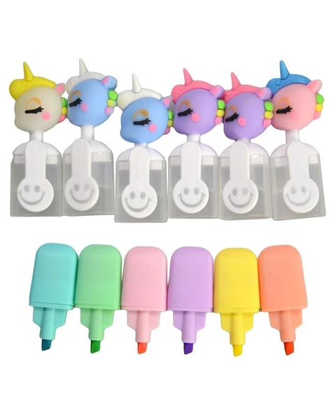 Başlıklı Fosforlu Kalem 6 Renk MD213 - 2