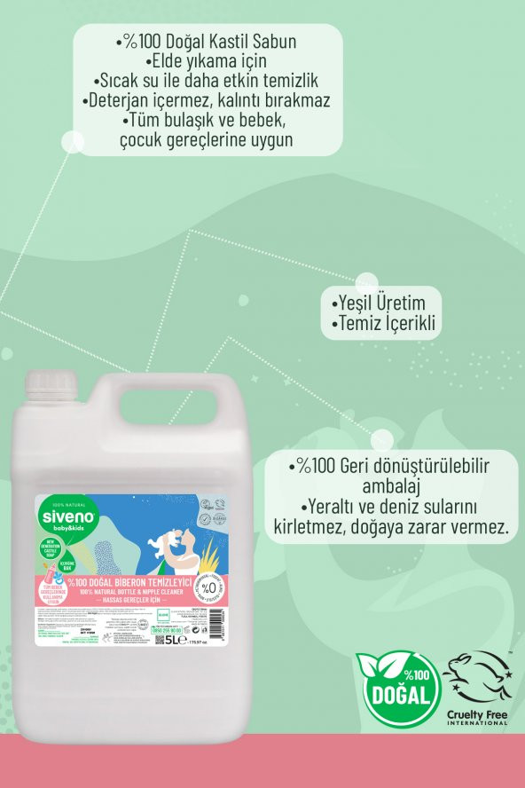 Siveno %100 Doğal Emzik Ve Biberon Temizleyicisi Bitkisel Elde Bulaşık Sabunu Nemlendirici Vegan 5000 ml - 6