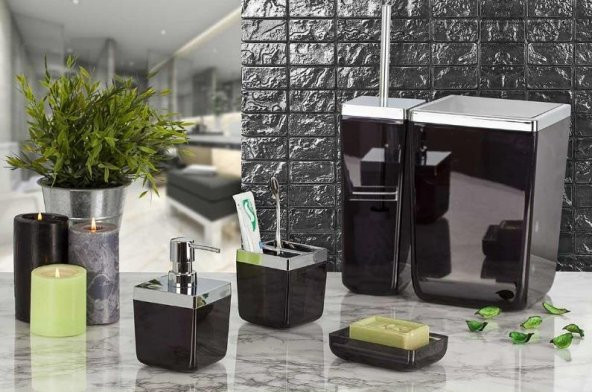 Primanova Banyo Seti 5 Parça Toskana Şeffaf Siyah
