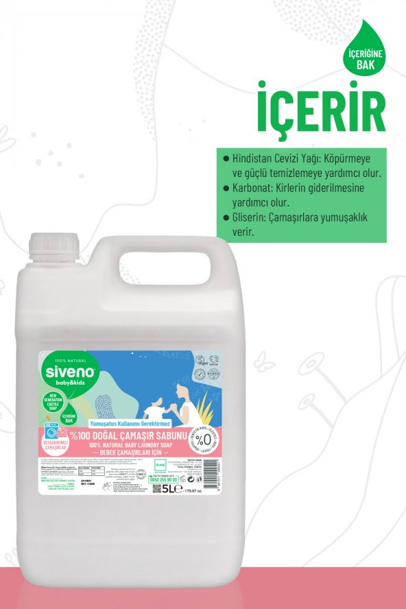Siveno %100 Doğal Bebek Çamaşır Sabunu Kendinden Yumuşatıcılı Bitkisel Deterjan Konsantre Vegan 5000 ml - 3