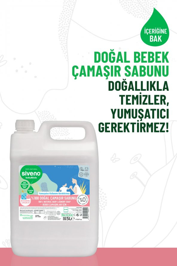 Siveno %100 Doğal Bebek Çamaşır Sabunu Kendinden Yumuşatıcılı Bitkisel Deterjan Konsantre Vegan 5000 ml - 4