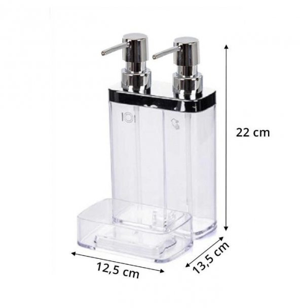 Primanova 2Li Sıvı Sabunluk Süngerli Viva Şeffaf Krom - 2