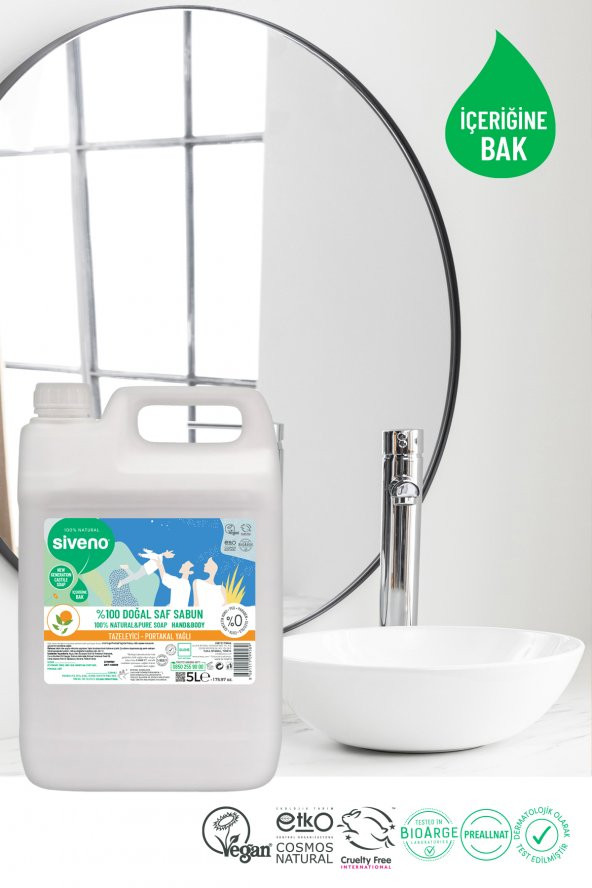 Siveno %100 Doğal Sıvı Kastil Sabun Portakal Yağlı Yoğun Nemlendirici Arındırıcı Bitkisel Vegan 5000 ml - 6