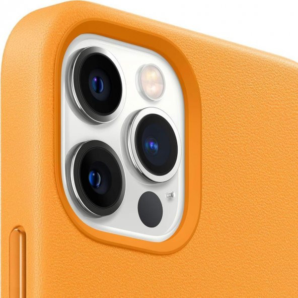 iPhone 12 Pro Max Deri Kılıf Kaliforniya Turuncusu Kutusuz - 4