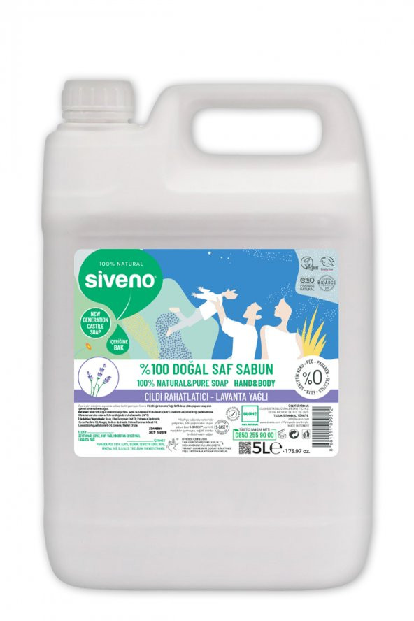 Siveno %100 Doğal Sıvı Kastil Sabun Lavanta Yağlı Yoğun Nemlendirici Arındırıcı Bitkisel Vegan 5000 ml