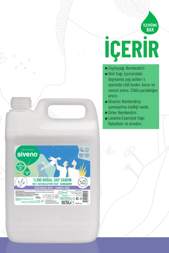 Siveno %100 Doğal Sıvı Kastil Sabun Lavanta Yağlı Yoğun Nemlendirici Arındırıcı Bitkisel Vegan 5000 ml - 3