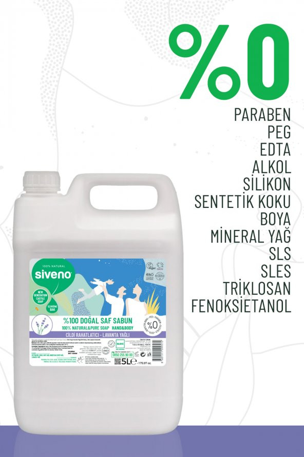 Siveno %100 Doğal Sıvı Kastil Sabun Lavanta Yağlı Yoğun Nemlendirici Arındırıcı Bitkisel Vegan 5000 ml - 4