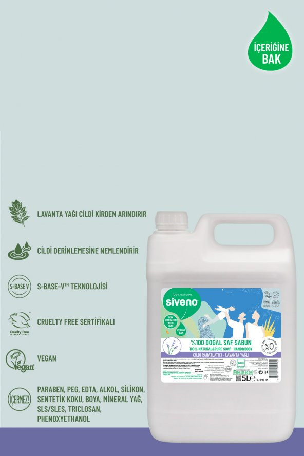 Siveno %100 Doğal Sıvı Kastil Sabun Lavanta Yağlı Yoğun Nemlendirici Arındırıcı Bitkisel Vegan 5000 ml - 5