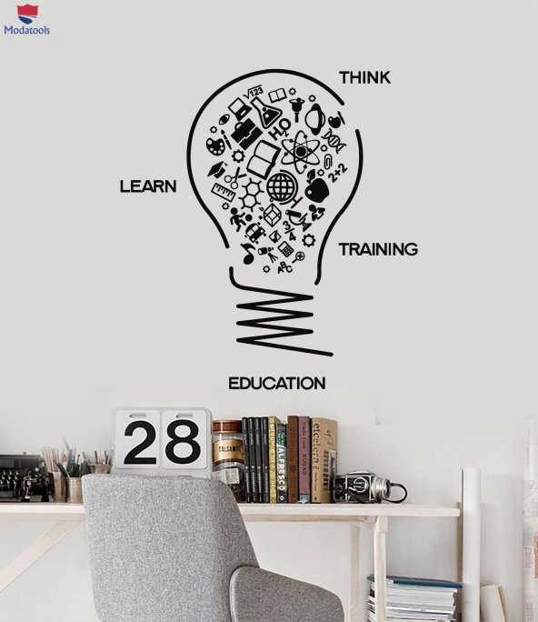 Ofis, Çalışma Odası Duvar Sticker Ampul Düşün Öğrenin Eğitim Çalışma Okul Eğitim Çıkartmalar