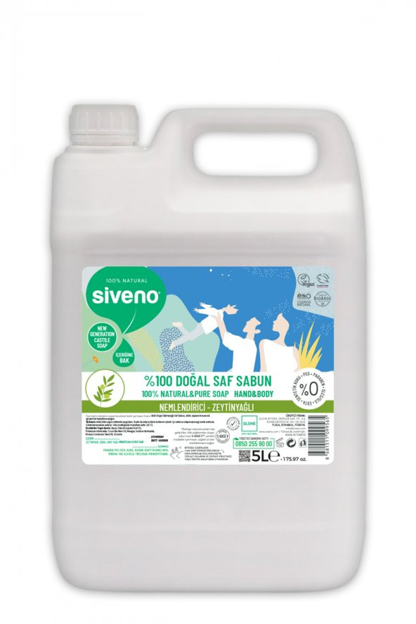 Siveno %100 Doğal Sıvı Kastil Sabun Zeytinyağlı Yoğun Nemlendirici Arındırıcı Bitkisel Vegan 5000 ml