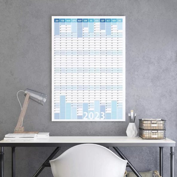 2024 Yıllık Planlayıcı Duvar Takvim Mavi Çizgili Yearly Wall Planner - 70 X 100 CM Boy