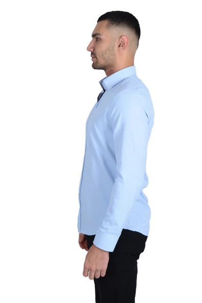 Cengiz İnler Kazayağı Yaka Düğmeli Slimfit Erkek Gömlek - 9