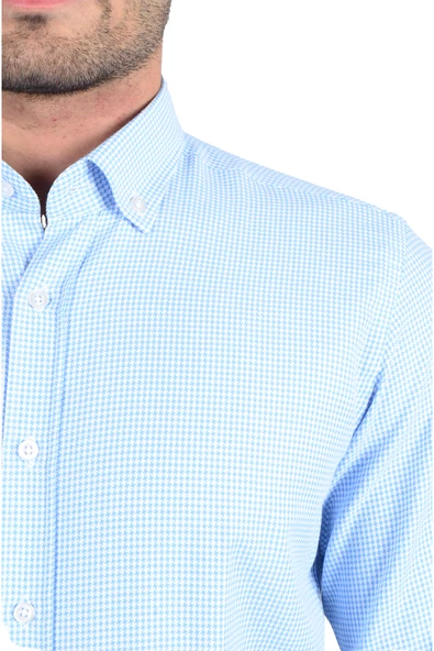 Cengiz İnler Kazayağı Yaka Düğmeli Slimfit Erkek Gömlek - 10