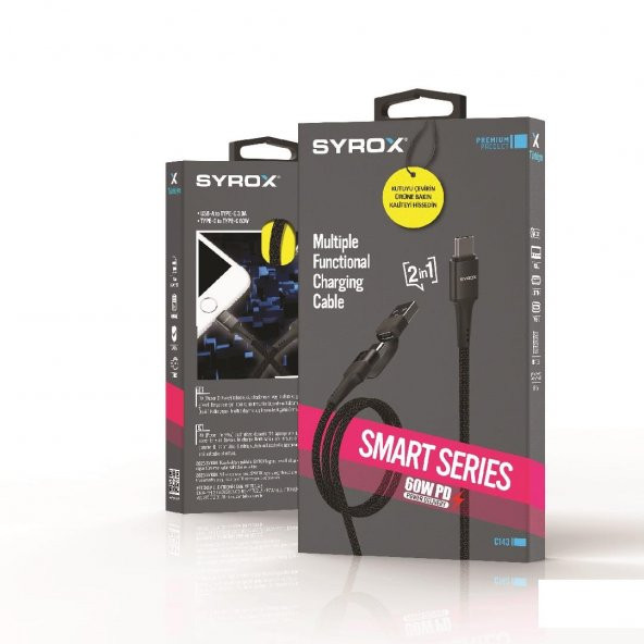 Syrox C143 60W 2 in 1  To Type-C Hasir Ultra Hızlı Şarj & Data Kablosu - 5