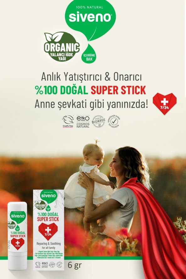 Siveno 100 Doğal Super Stick Anlık Yatıştırıcı Onarıcı Organik Yalancı İğde Yağlı Bitkisel 6 G