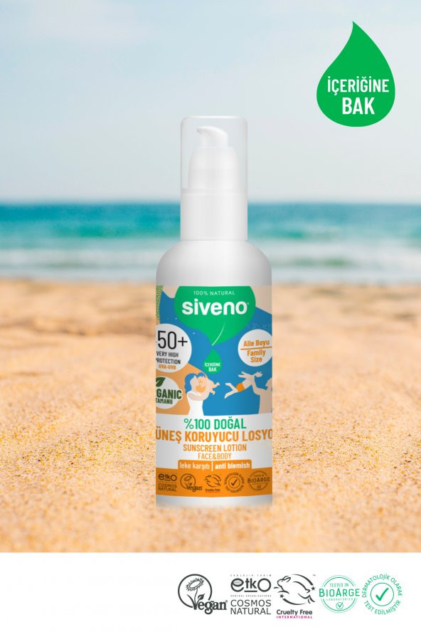 Siveno %100 Doğal Ve Organik Tamanu Yağlı Güneş Losyonu Mineral Filtreli Tüm Aile Için 50 Spf 100 ml - 6