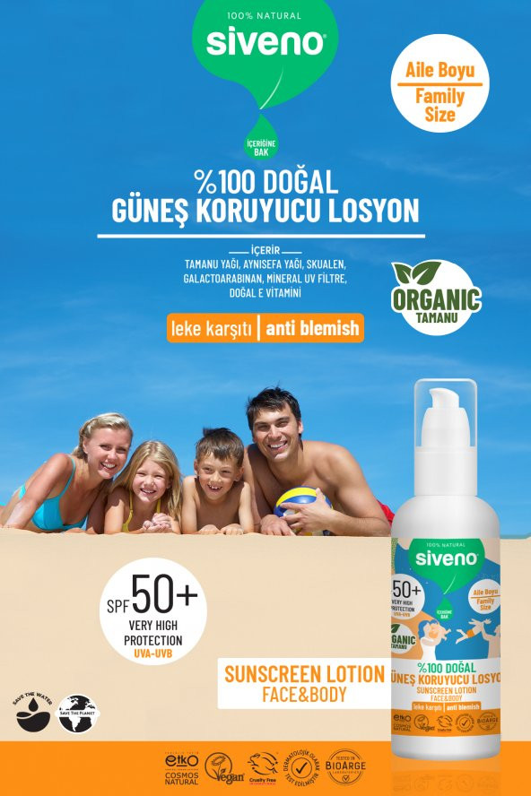 Siveno %100 Doğal Ve Organik Tamanu Yağlı Güneş Losyonu Mineral Filtreli Tüm Aile Için 50 Spf 100 ml - 7