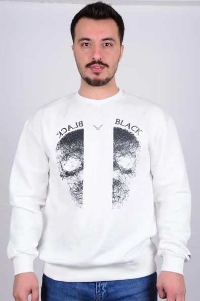 Cazador 5110 Ekru Bisiklet Yaka Önü Baskılı Erkek Sweat