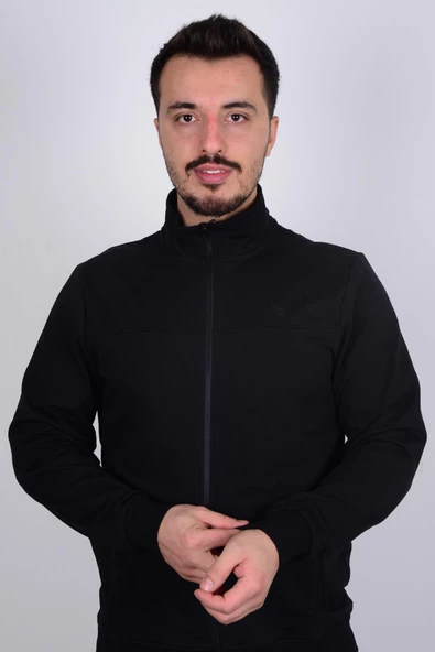 Cazador 23KCEEO05190 Siyah Önü Fermuarlı Yanları Cepli Erkek Hırka