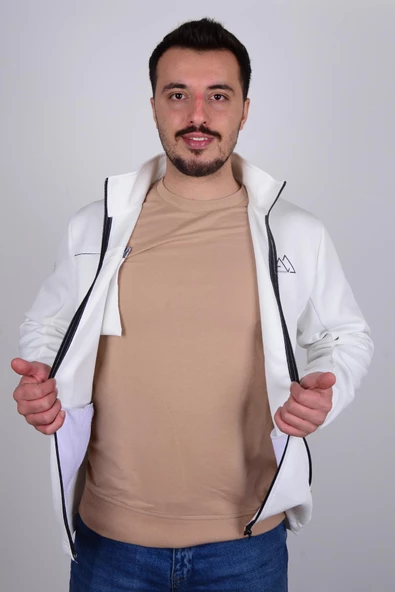 Cazador 23KCEEO05024 Ekru Fermuarlı Balıkçı Yaka Erkek Scuba Hırka