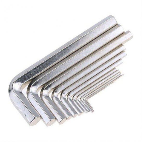 Zhltools 10 Parça Çelik Alyan Seti Kısa Düz Köşe Alyan Anahtar Takımı - 3
