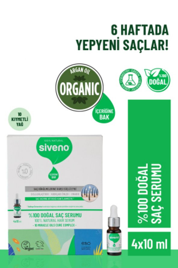 Siveno %100 Doğal Onarıcı Yoğunlaştırıcı Bakım Serumu Bitkisel Yıpranmış ve Dökülen Saçlara Özel 4X10 ml