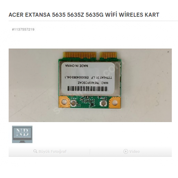 ACER EXTANSA 5635 5635Z 5635G WİFİ WİRELES KART