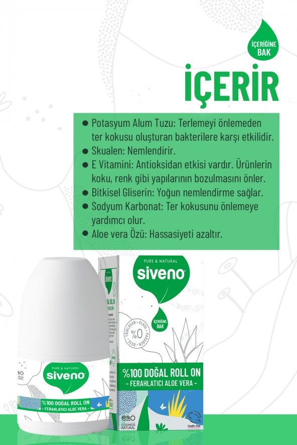 Siveno %100 Doğal Roll-On Aloe Vera Deodorant Ter Kokusu Önleyici Bitkisel Lekesiz Vegan 50 ml - 2