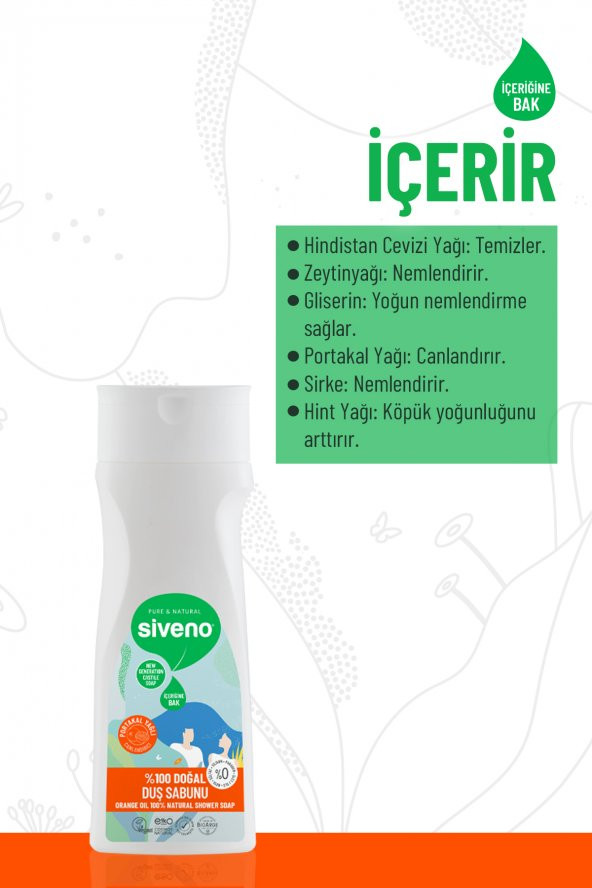 Siveno %100 Doğal Duş Sabunu Portakal Kokulu Canlandırıcı Duş Jeli 6 Değerli Bitki Vegan 300 ml - 2
