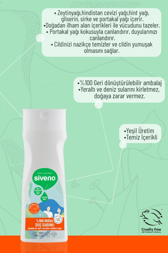 Siveno %100 Doğal Duş Sabunu Portakal Kokulu Canlandırıcı Duş Jeli 6 Değerli Bitki Vegan 300 ml - 5