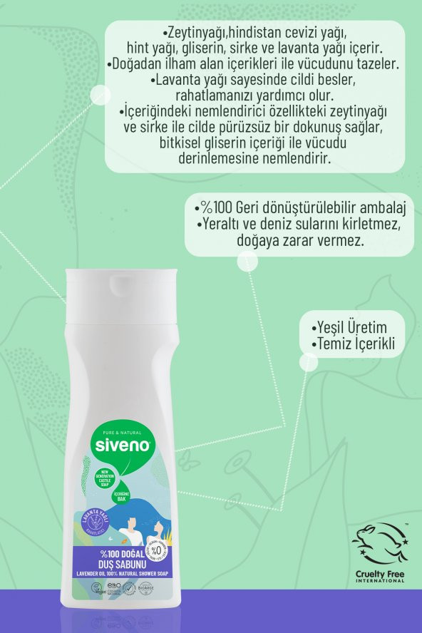 Siveno %100 Doğal Duş Sabunu Lavanta Kokulu Rahatlatıcı Duş Jeli 6 Değerli Bitki Vegan 300 ml - 5