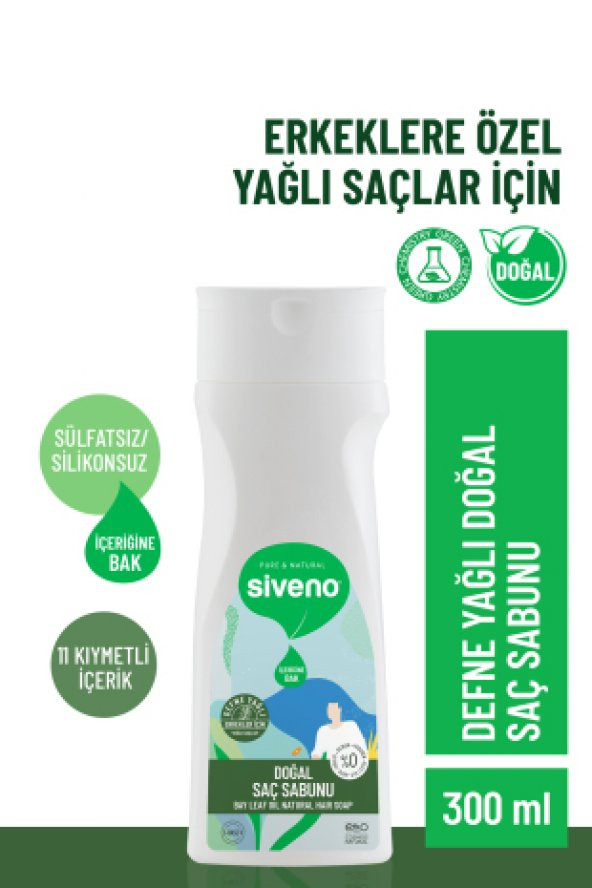 Siveno %100 Doğal Saç Sabunu Defne Yağlı Bal Avokado 9 Değerli Bitki Erkekler İçin Bitkisel Şampuan 300 ml