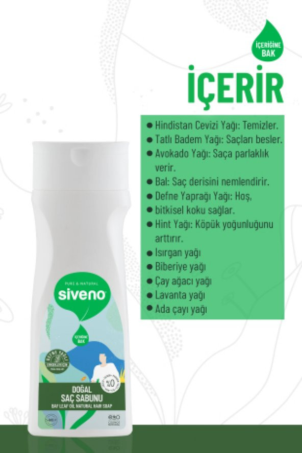 Siveno %100 Doğal Saç Sabunu Defne Yağlı Bal Avokado 9 Değerli Bitki Erkekler İçin Bitkisel Şampuan 300 ml - 2
