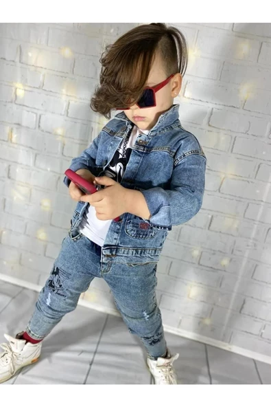 MODAVALS MICKEY BASKILI UZUN KOLLU ERKEK ÇOCUK KOT KOMBİN - 3