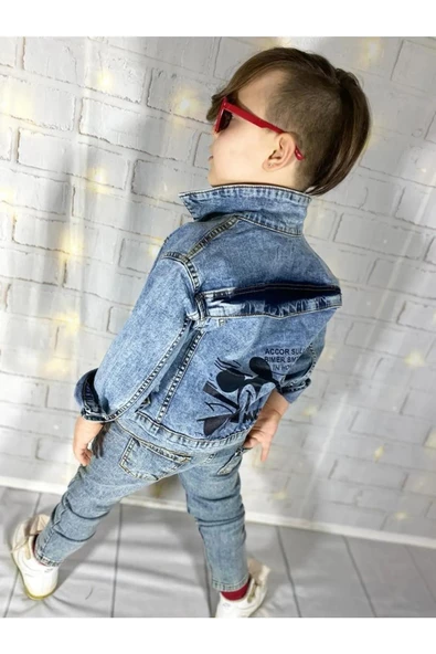 MODAVALS MICKEY BASKILI UZUN KOLLU ERKEK ÇOCUK KOT KOMBİN - 6
