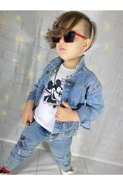 MODAVALS MICKEY BASKILI UZUN KOLLU ERKEK ÇOCUK KOT KOMBİN - 4