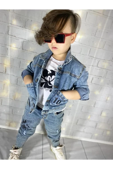 MODAVALS MICKEY BASKILI UZUN KOLLU ERKEK ÇOCUK KOT KOMBİN - 2