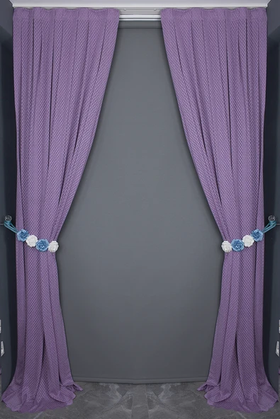 BÜYÜK PETEK MODEL LİLA RENK TEK KANAT Hazır dikilmiş Pileli Fon Perde 75*260 cm - Resim 6