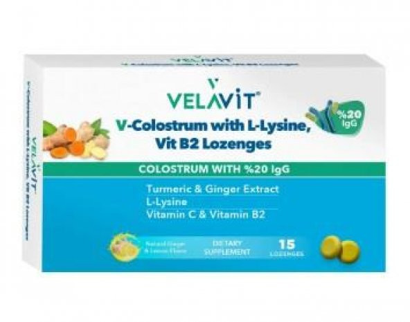 Velavit V-colostrum with L-Lysine Kolostrum B2 Zencefil ve Zerdeçal İçeren Takviye Edici Gıda