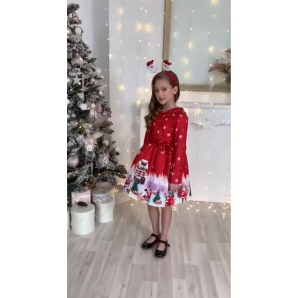 MODAVALS YILBAŞI TASARIMLI UZUN KOL KIZ ÇOCUK ABİYE & TAÇ KOMBİN - Resim 2