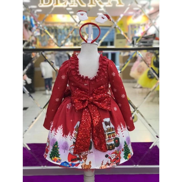 MODAVALS YILBAŞI TASARIMLI UZUN KOL KIZ ÇOCUK ABİYE & TAÇ KOMBİN - Resim 5